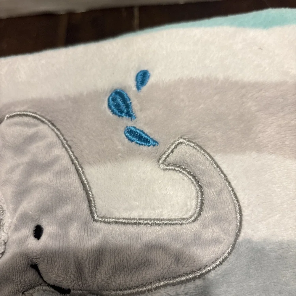 Lambs & Ivy Blue Green Gray Stripe Baby Blanket Gray Elephant 3D Ear 30
